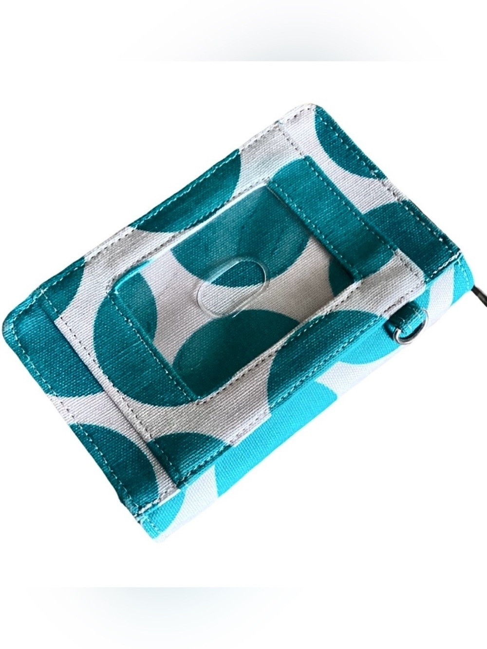 Thirty-One Wallet Card Holder Clutch White & Turquoise Circles ID Pocket